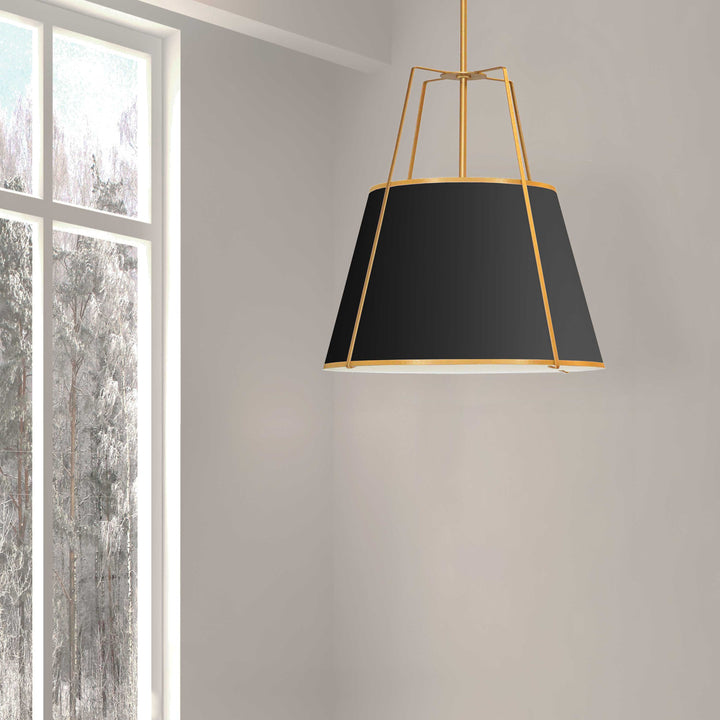 Dainolite 3 Light Trapezoid Pendant Gold/Black Shade w/ White Fabric Diffuser