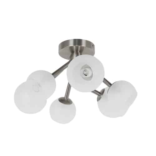 Dainolite 6 Light Halogen Semi Flush, Satin Chrome Finish with Frosted Glass