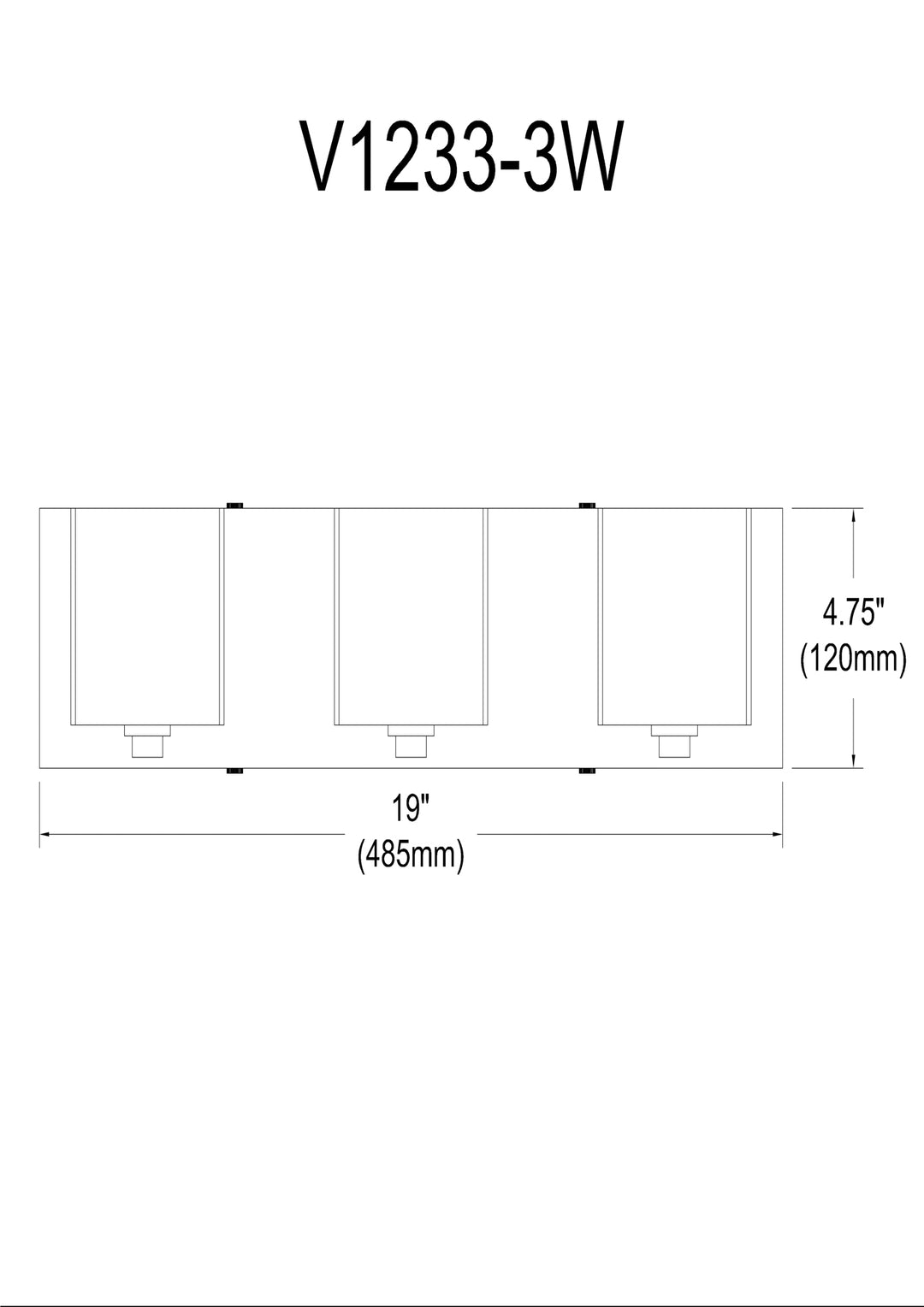 Dainolite 3 Light Vanity, Polished Chrome, Frosted White Glass Shade