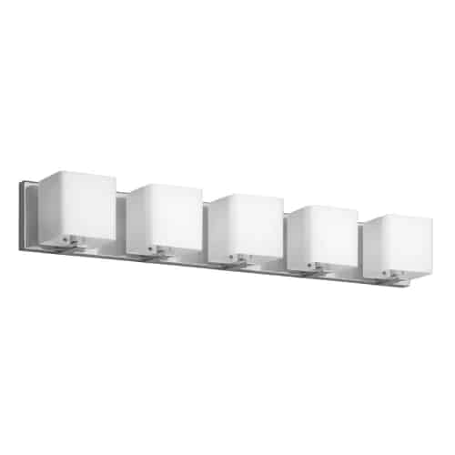 Dainolite 5 Light Vanity, Polished Chrome, Frosted White Glass Shade