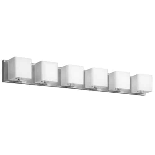 Dainolite 6 Light Vanity, Polished Chrome, Frosted White Glass Shade