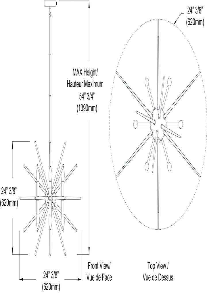 Dainolite 12 Light Incandescent Chandelier, Polished Chrome Finish with Clear Acrylic Spikes