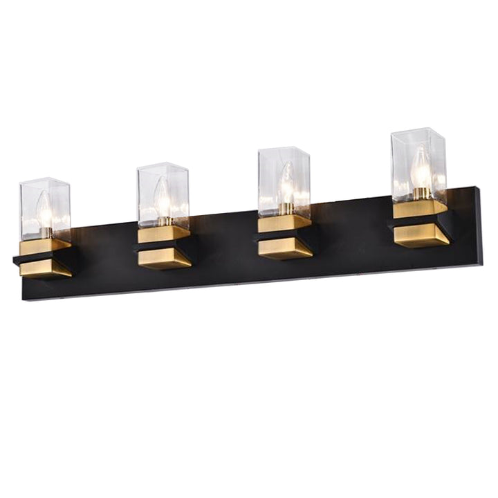 Dainolite 4 Light Incandescent Vanity, Matte Black & Aged Brass w/ Clear Glass