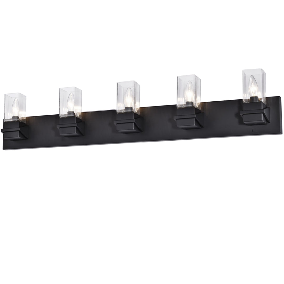 Dainolite 5 Light Incandescent Vanity, Matte Black & Aged Brass w/ Clear Glass