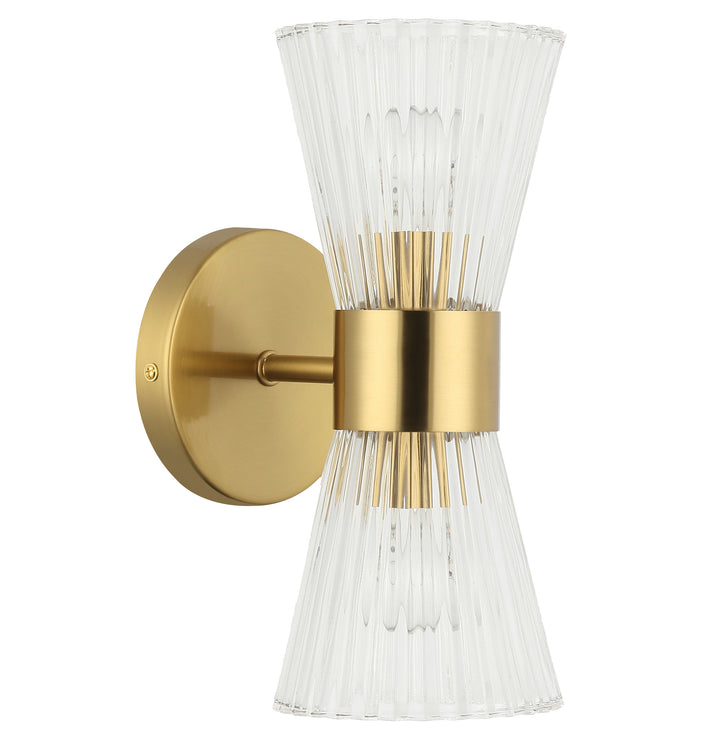 Dainolite 2 Light Incandescent Vanity Aged Brass with Clear Ribbed Glass