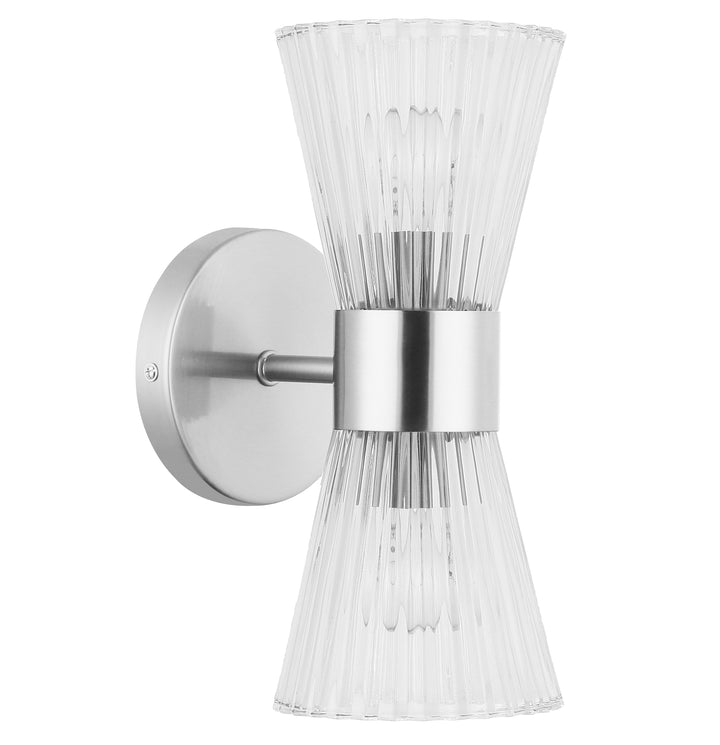 Dainolite 2 Light Incandescent Vanity Aged Brass with Clear Ribbed Glass