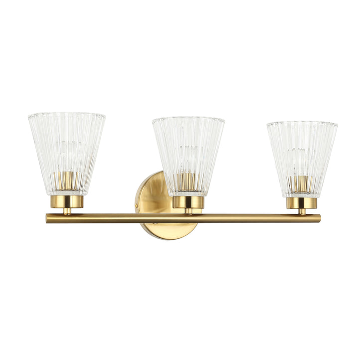 Dainolite 3 Light Incandescent Vanity Aged Brass with Clear Ribbed Glass