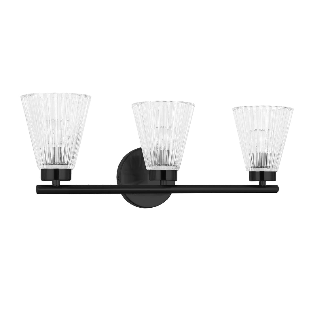 Dainolite 3 Light Incandescent Vanity Aged Brass with Clear Ribbed Glass