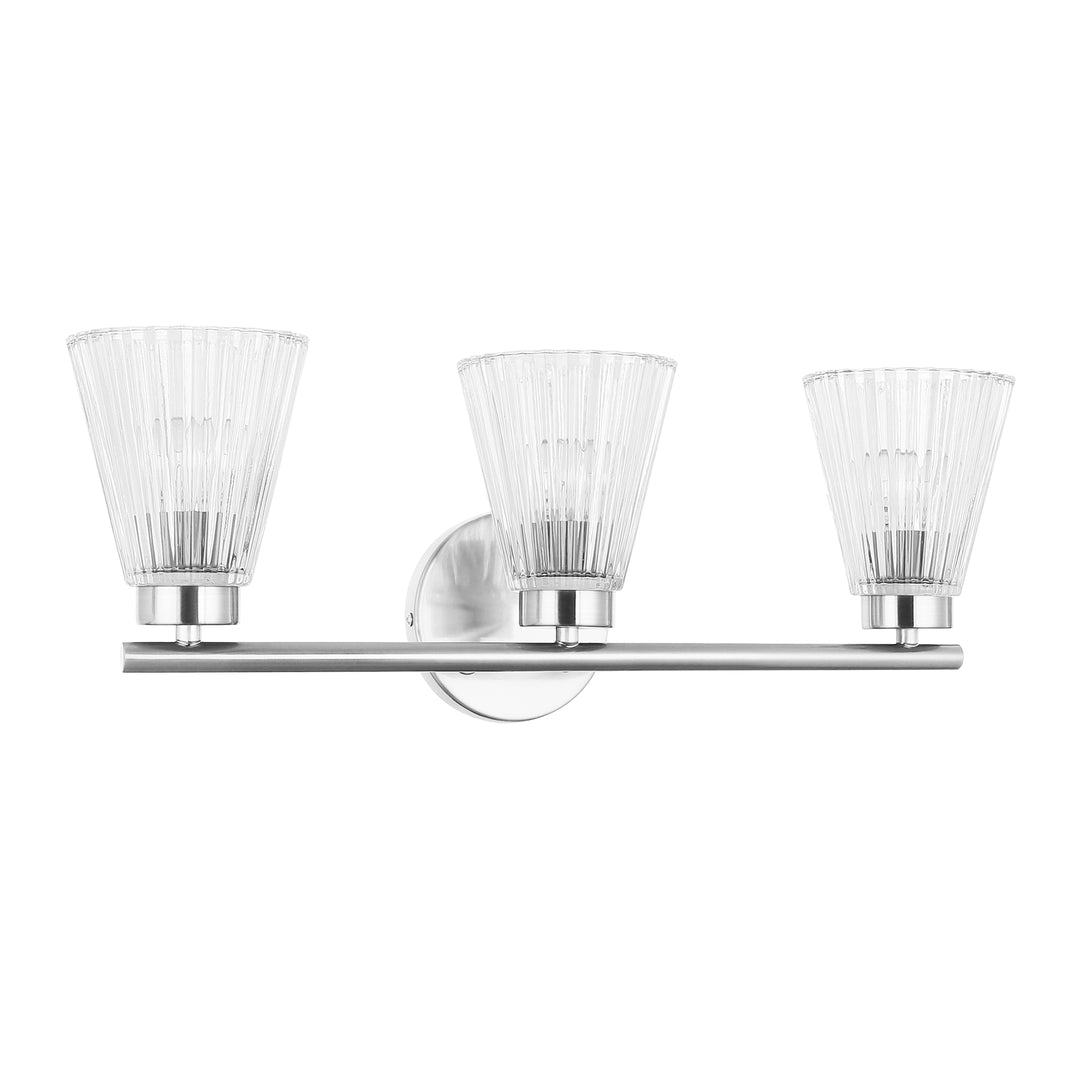 Dainolite 3 Light Incandescent Vanity Aged Brass with Clear Ribbed Glass