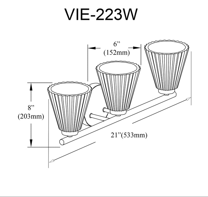 Dainolite 3 Light Incandescent Vanity Aged Brass with Clear Ribbed Glass