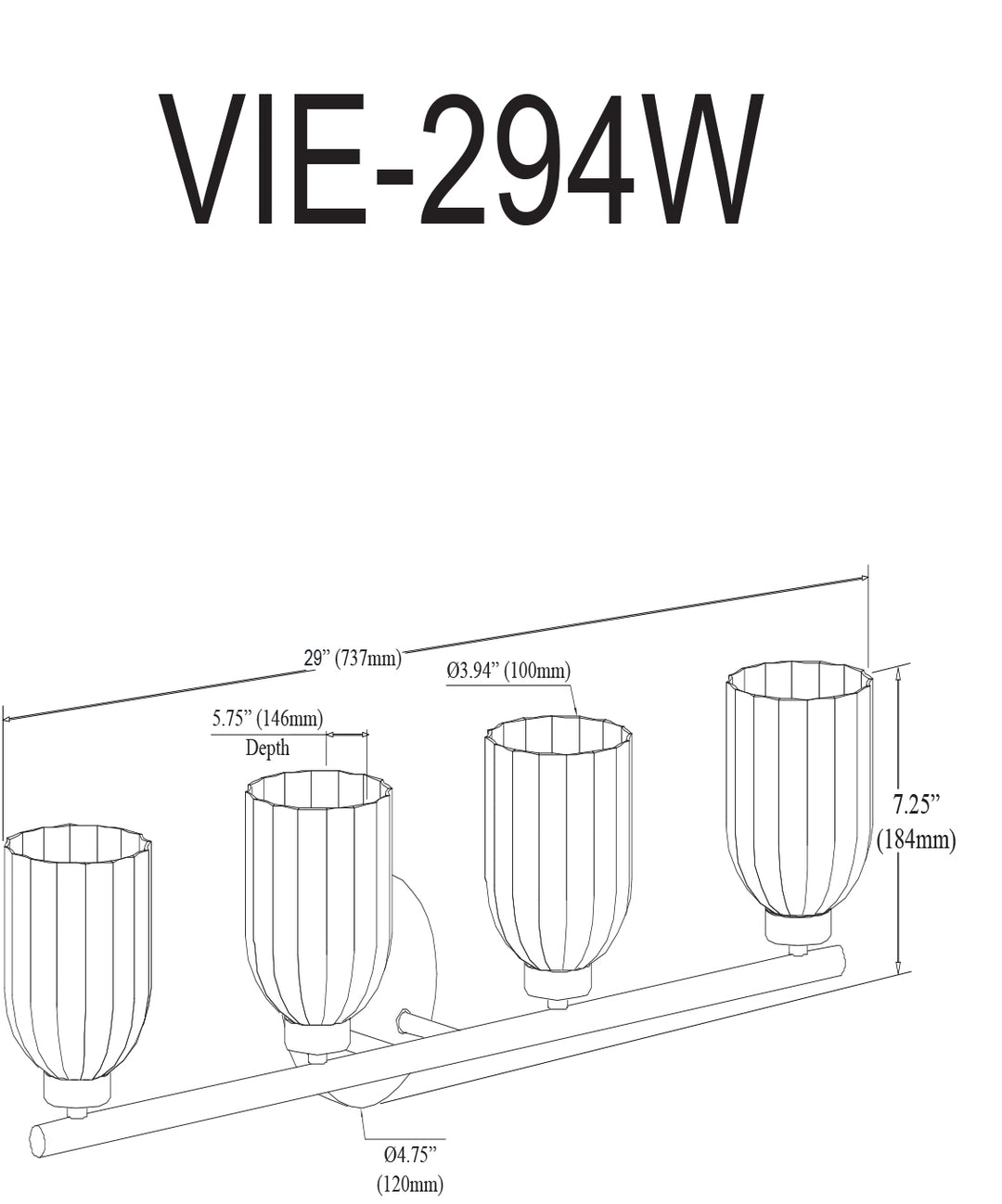 Dainolite 4 Light Incandescent Vienna Vanity Aged Brass w/ Clear Ribbed Glass