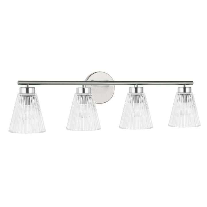 Dainolite 4 Light Incandescent Vanity Aged Brass with Clear Ribbed Glass