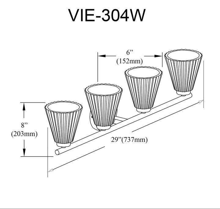 Dainolite 4 Light Incandescent Vanity Aged Brass with Clear Ribbed Glass