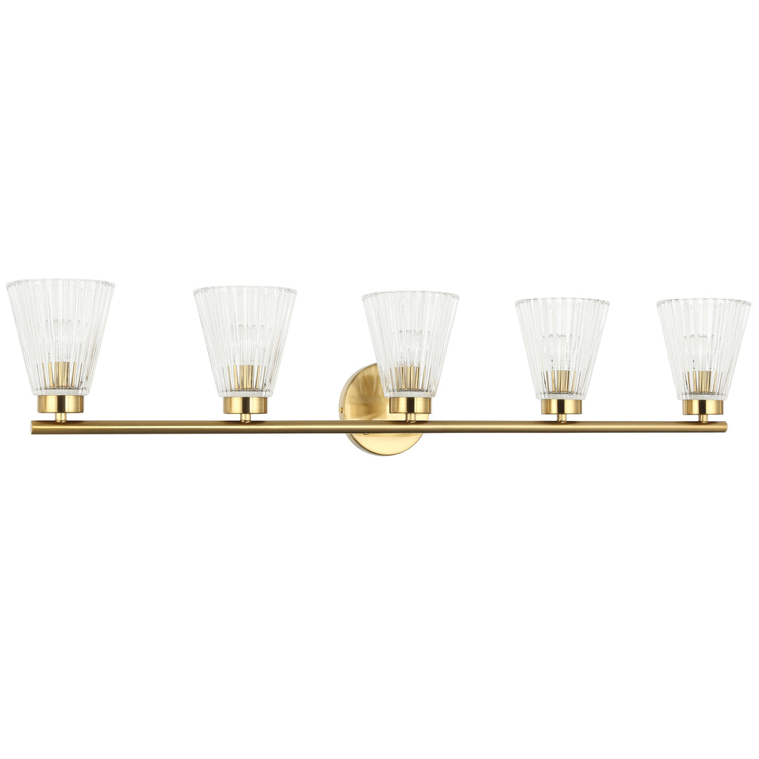 Dainolite 5 Light Incandescent Vanity Aged Brass with Clear Ribbed Glass