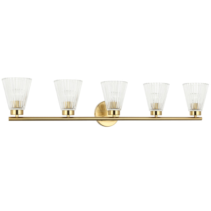 Dainolite 5 Light Incandescent Vanity Aged Brass with Clear Ribbed Glass