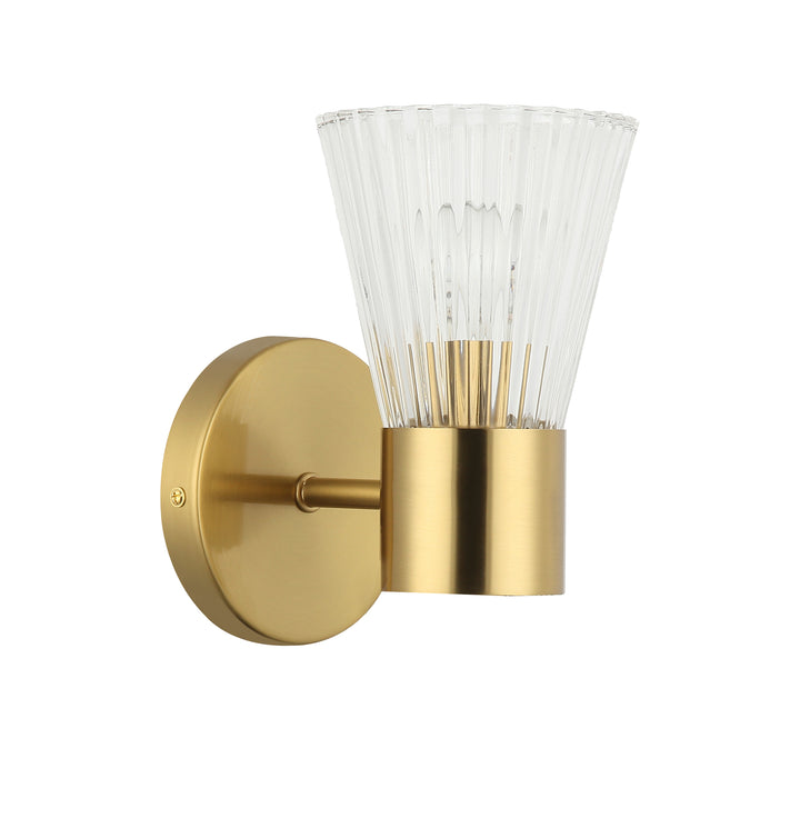 Dainolite 1 Light Incandescent Wall Satin Chrome Aged Brass with Clear Ribbed Glass