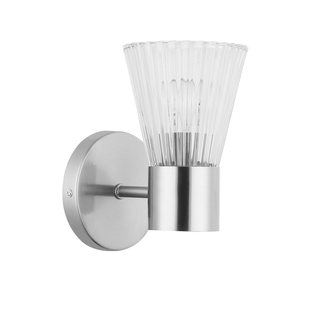 Dainolite 1 Light Incandescent Wall Satin Chrome Aged Brass with Clear Ribbed Glass