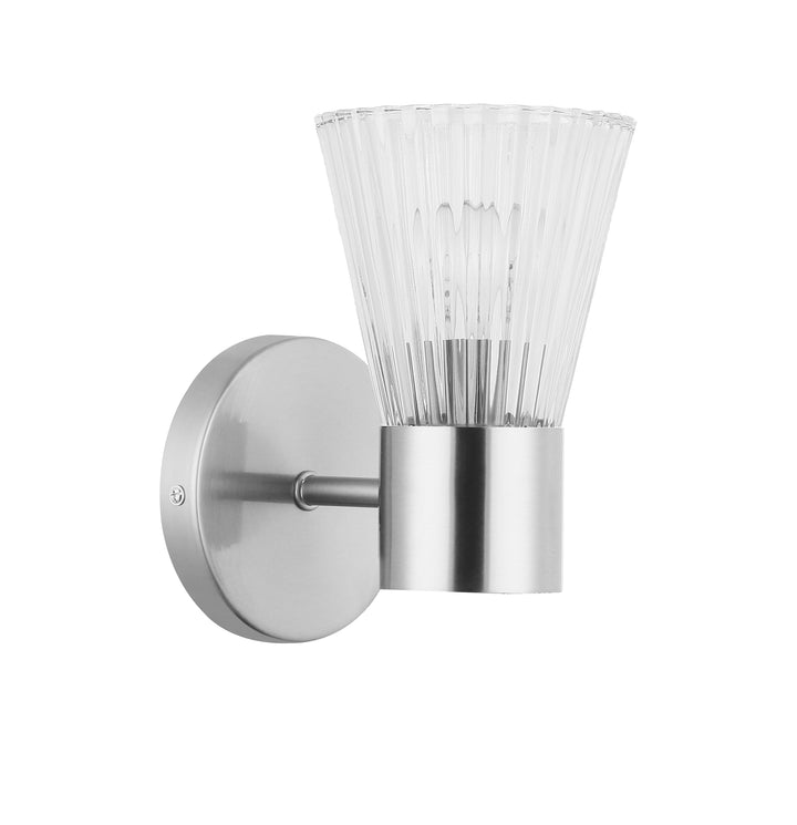 Dainolite 1 Light Incandescent Wall Satin Chrome Aged Brass with Clear Ribbed Glass