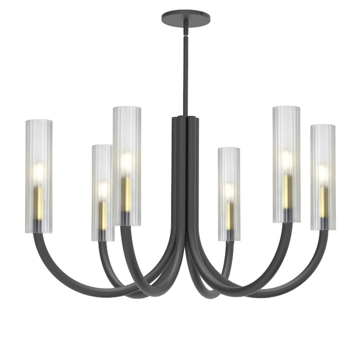 Dainolite 6 Light Incandescent Wand Chandelier Matte Black & Aged Brass w/ Frosted Glass