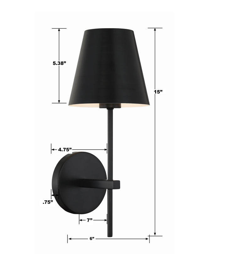 Crystorama Xavier 1 Light Matte Black Sconce