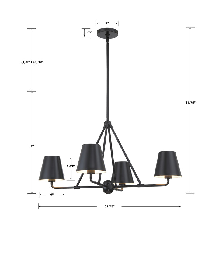 Crystorama Xavier 4 Light Matte Black Chandelier