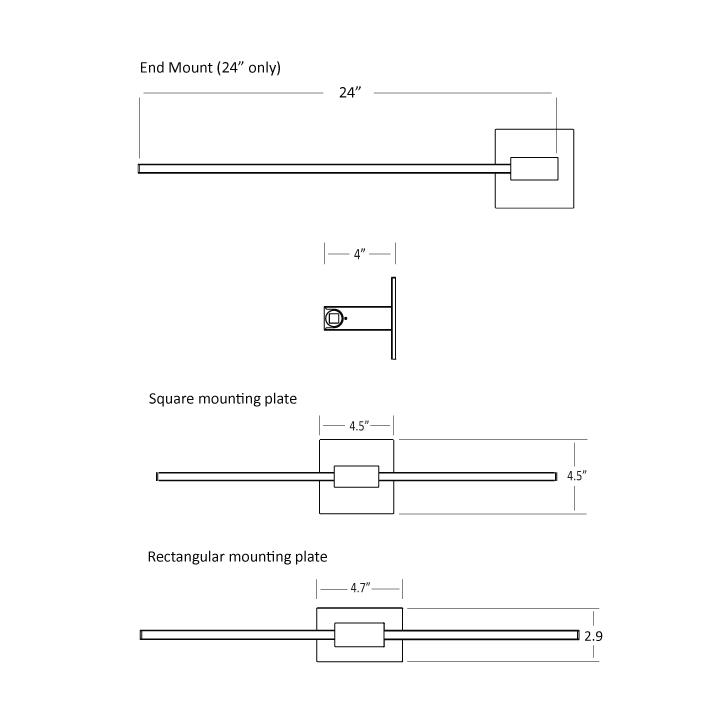 Z-Bar Wall Sconce, 24", End Mount