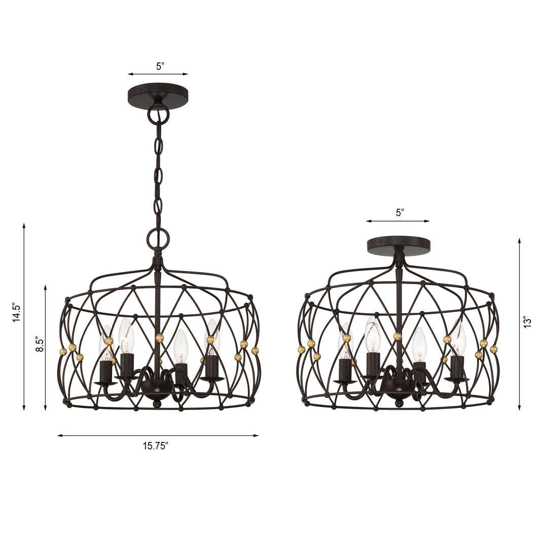 Crystorama Zucca 4 Light English Bronze + Antique Gold Semi Flush Mount