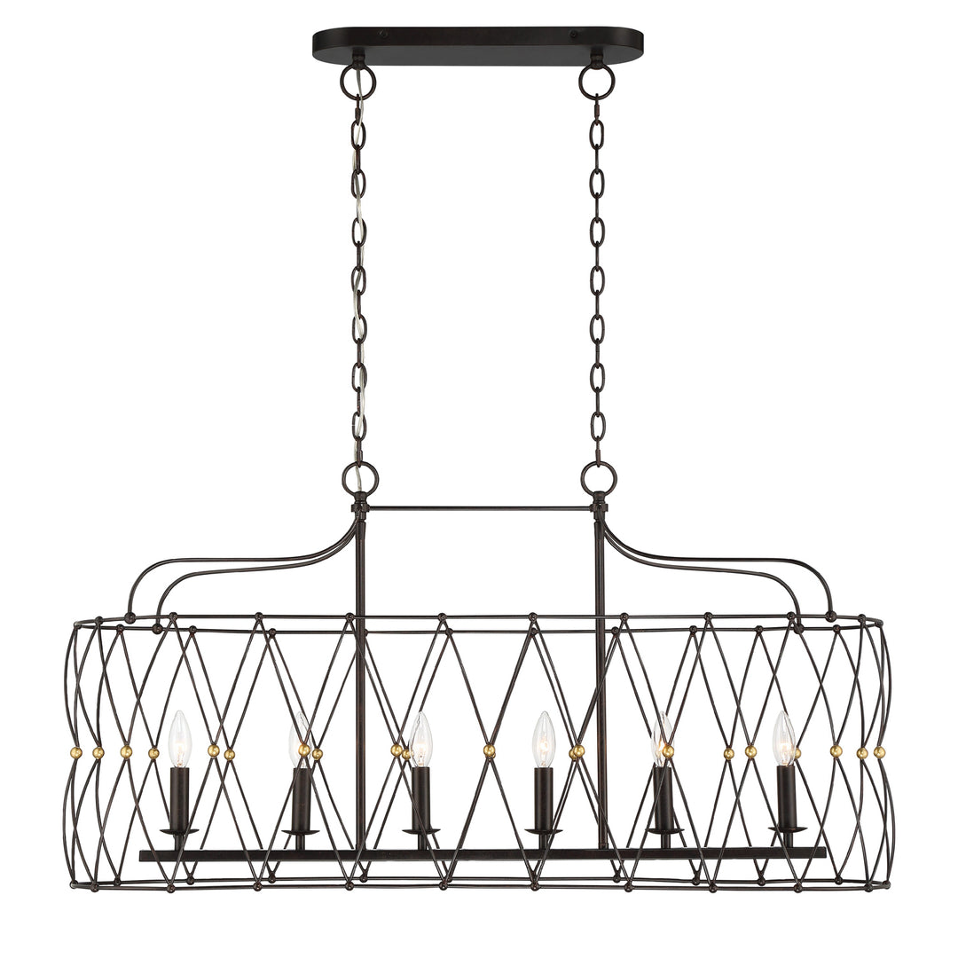 Zucca 6 Light English Bronze + Antique Gold Linear Chandelier