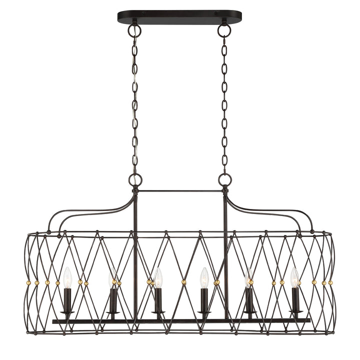 Crystorama Zucca 6 Light English Bronze + Antique Gold Linear Chandelier