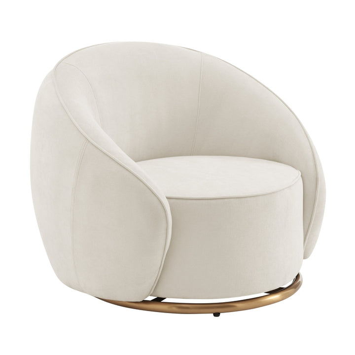 Finesse Decor Ivory Swing Luxury Swivel Accent Chair // Ivory and Brushed Gold