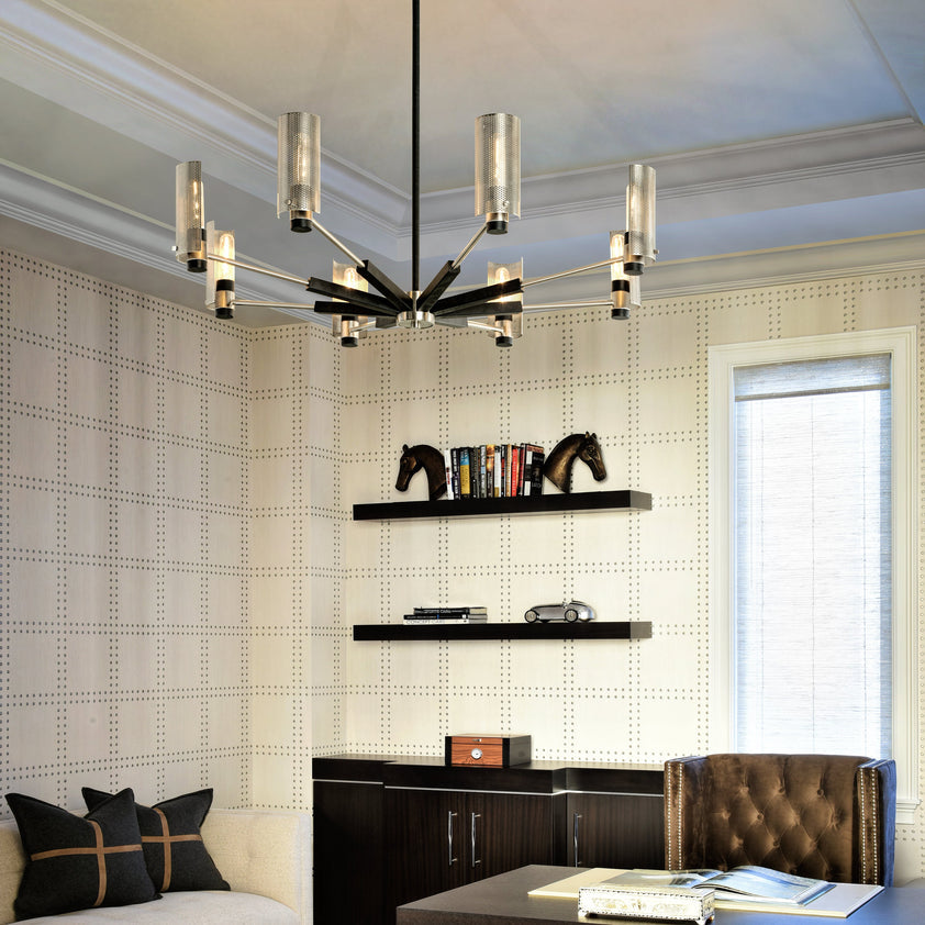 Pilsen Chandelier - Carb Blk W Satin Nick Accents