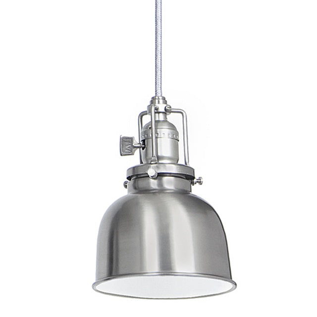 One light Union Square pendant 5" Wide metal shade, inside finish white