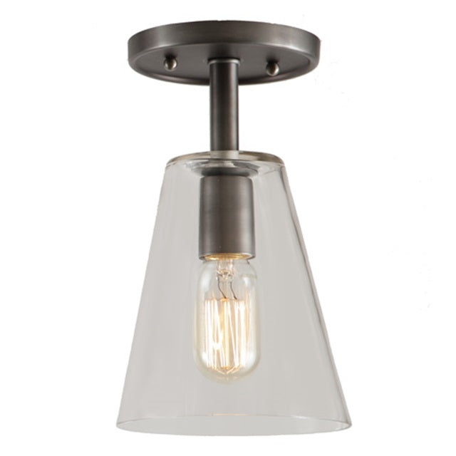 One light grand central ceiling mount 6" Wide, clear mouth blown glass small cone shade