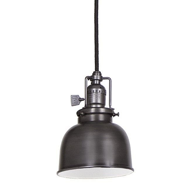 One light Union Square pendant 5" Wide metal shade, inside finish white