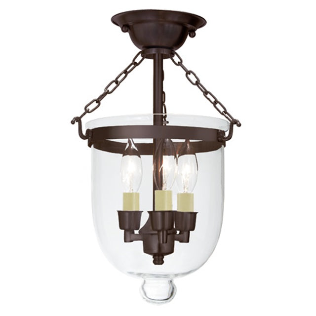 Small semi flush bell jar lantern with clear glass