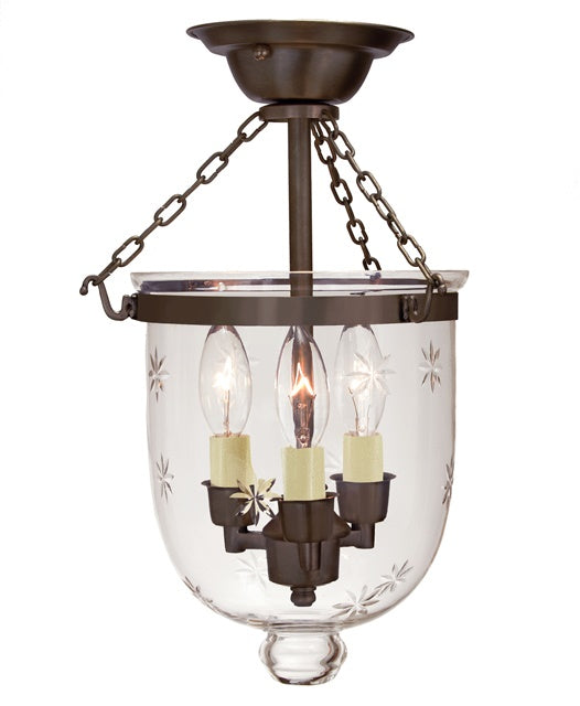 Small semi flush bell jar lantern with star glass