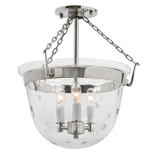 Small semi flush classic bell lantern in tiny star glass