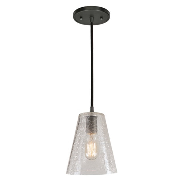 One light grand central Pendant 7.5" Wide, crackled mouth blown glass medium cone shade