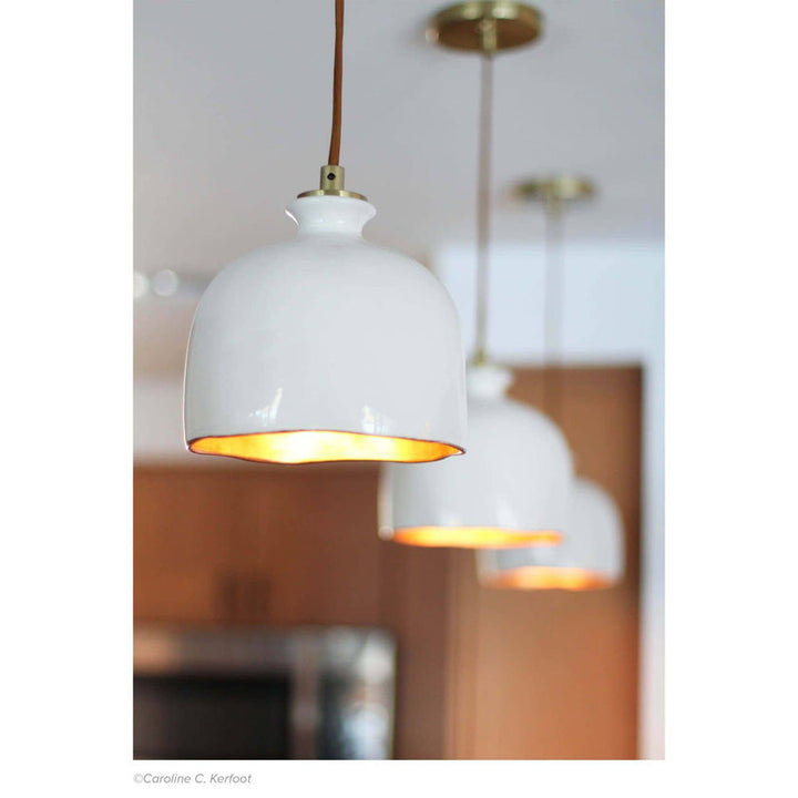 Bianca Ceramic Pendant - Gloss White and Gold