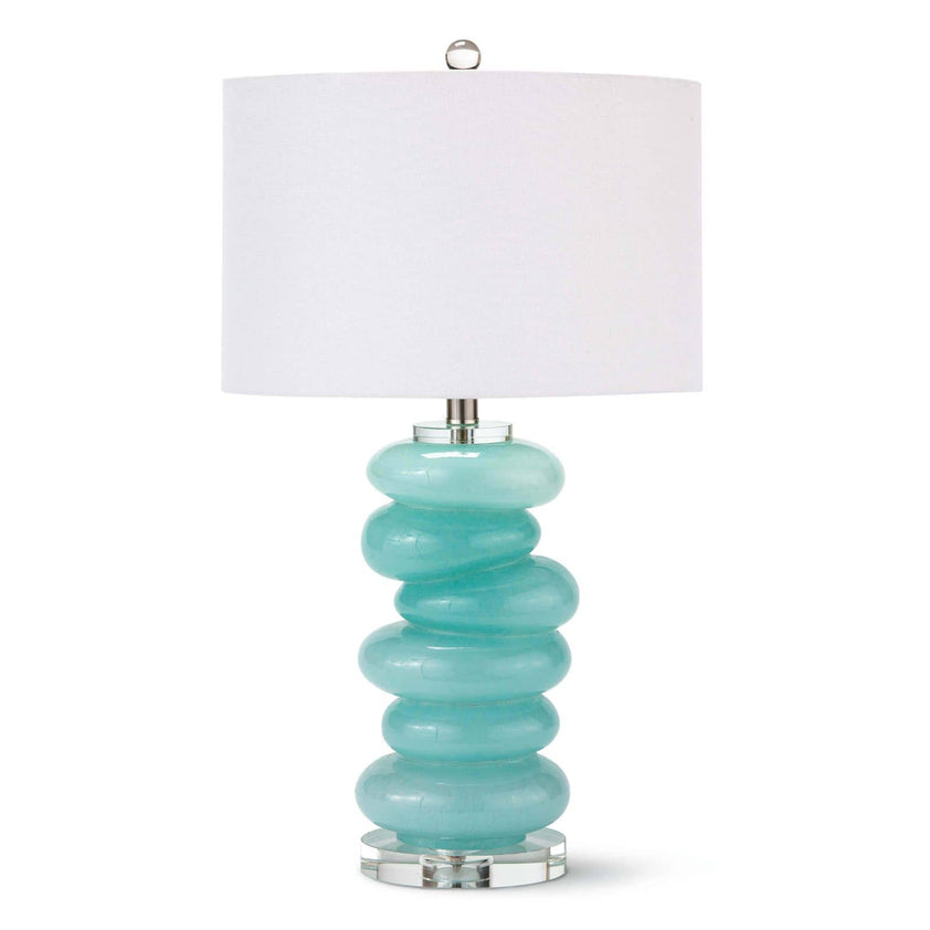 Stacked Pebble Glass Table Lamp - Aqua